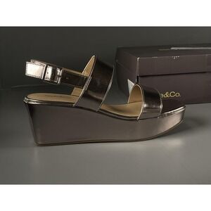 Style&Co. Shoes Womens Size 8.5 Pewter Ardenn Platform Wedge Slingback Sandals